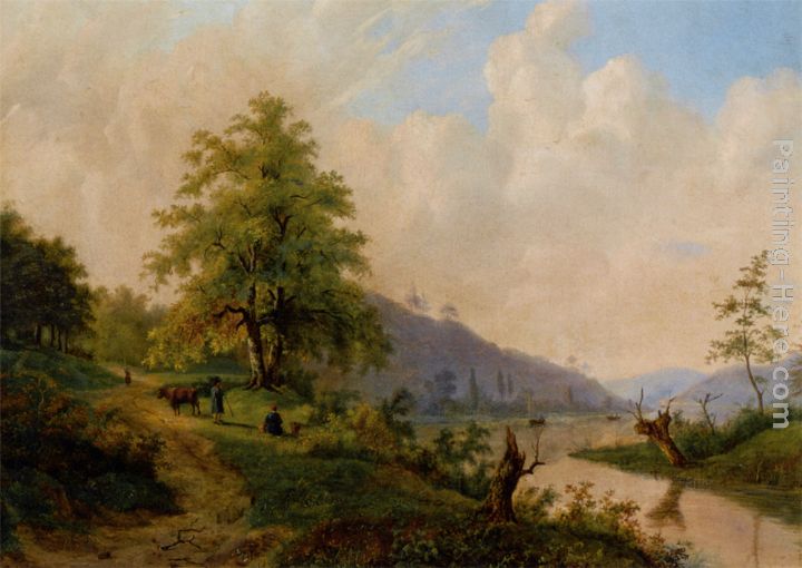 Figures in a River Landscape painting - Willem Bodemann Figures in a River Landscape art painting